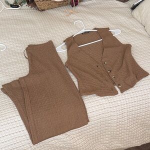 Brown Knit Vest and Pants Set